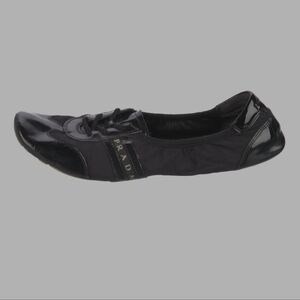 Prada Black Leather Ballerina Sport Flats